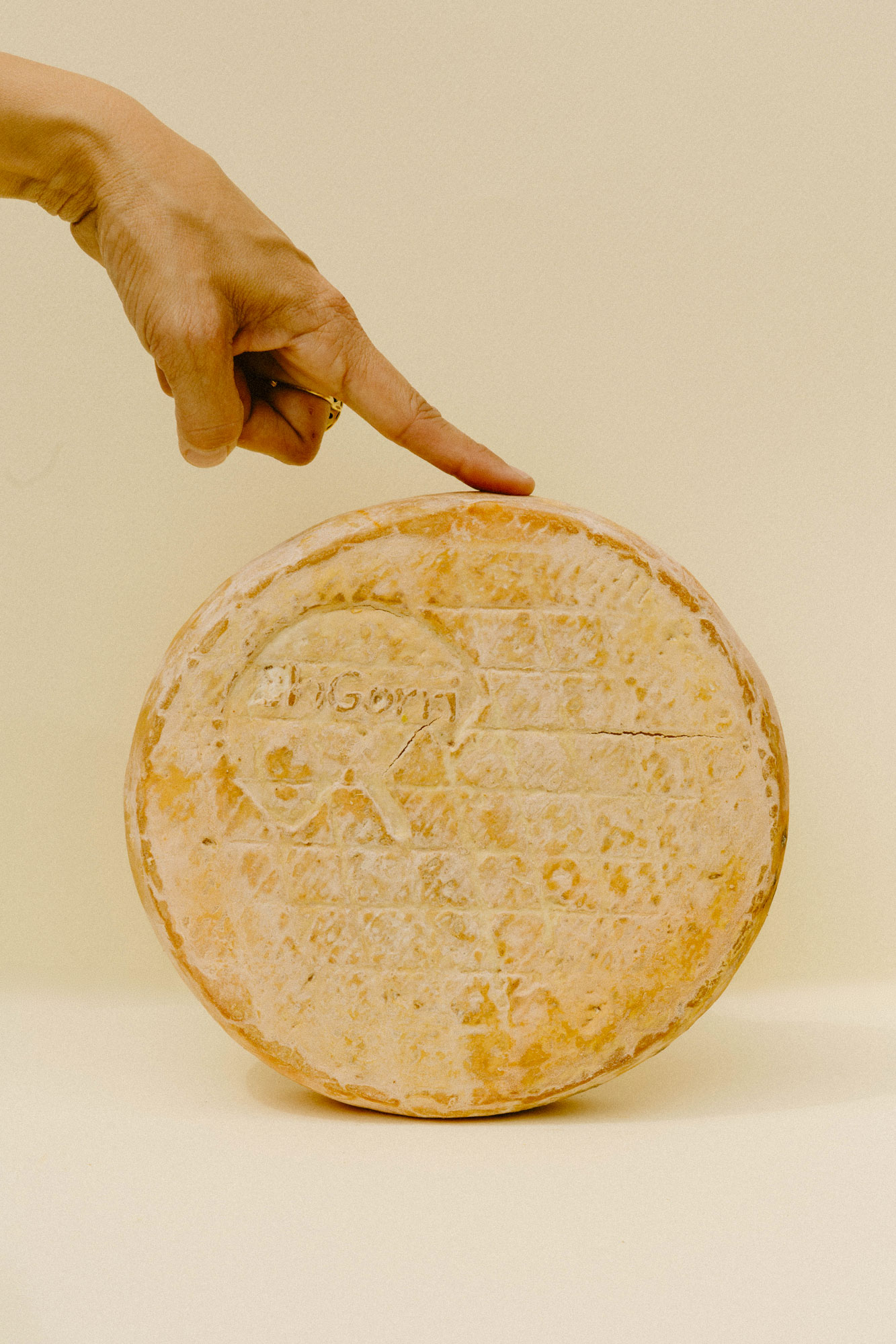 Fromager présentant une meule